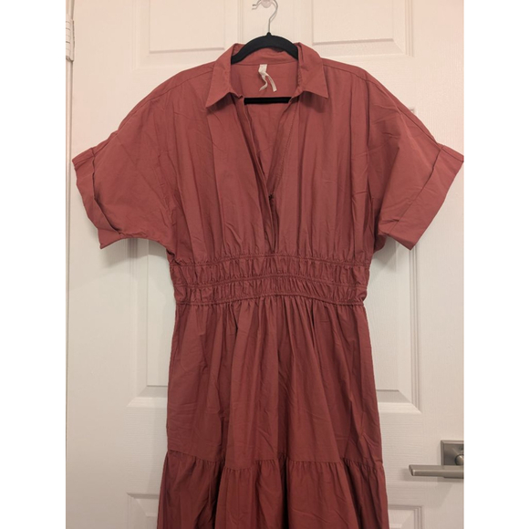 Anthropologie The Somerset Maxi Dress Shirt Dress Edition Rose Tiered Peasant L - Picture 5 of 10